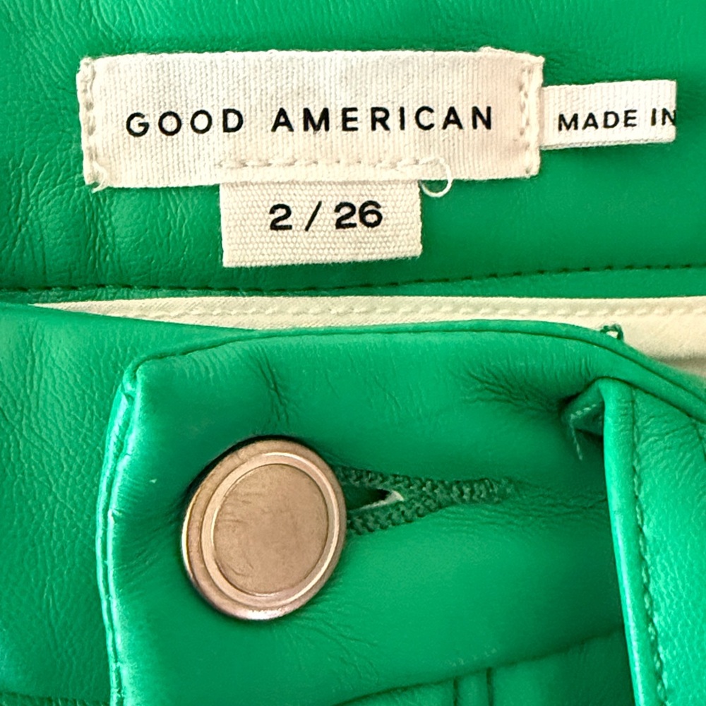Good American Good Icon Faux Leather Pants Summer Green Size 2/26 - Picture 3 of 10